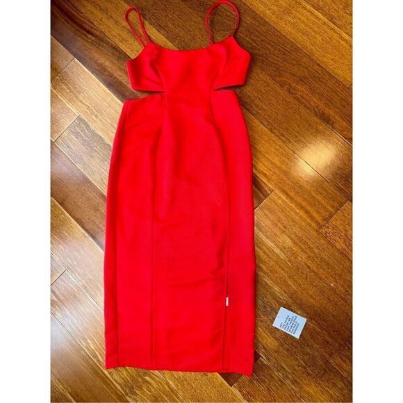 ASOS DESIGN Midi Structured Dress with Cut Out Side Detail and Slit Sz UK 10, US - Picture 2 of 11